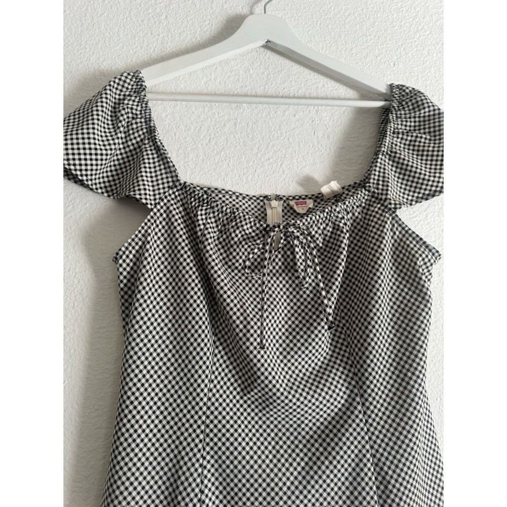 Levi's Checkered Misha Ruffle Sleeve Dress Size M Princess Seams Euro Vacation - Picture 2 of 16